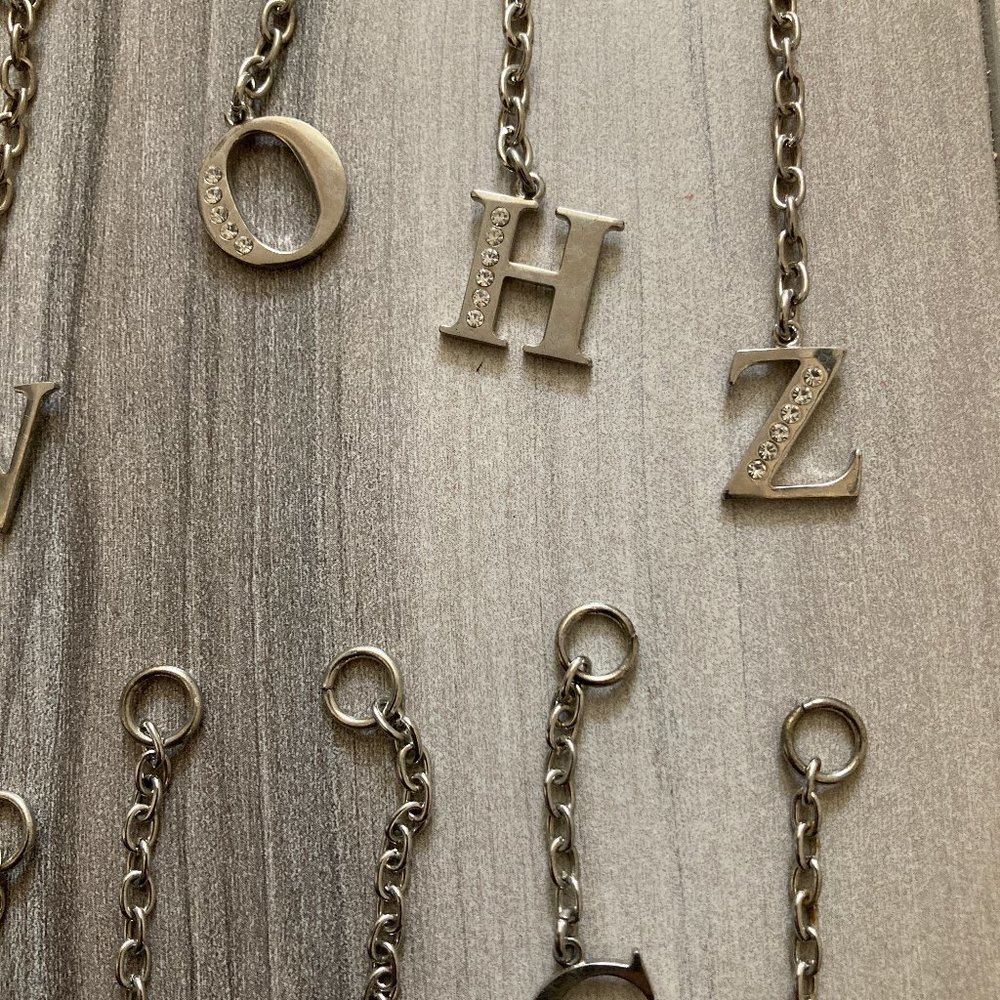 NWT Silver-colored (O), rhinestone studded initial Bag Charm